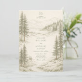 Nature Wedding with Pine Trees Mountain Landscape Einladung (Stehend Vorderseite)