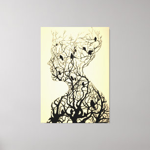 Nature Woman Canvas drucken Schwarz-weiße Malerei Leinwanddruck