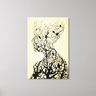 Nature Woman Canvas drucken Schwarz-weiße Malerei Leinwanddruck