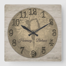 Nature Yoga Tree of Life Quadratische Wanduhr