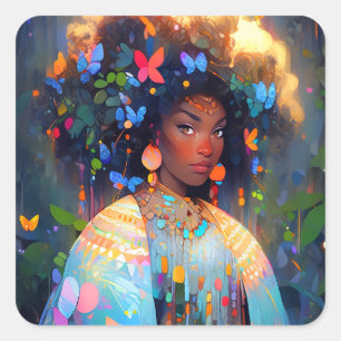 Naturegoddess African American Fantasy Art Quadratischer Aufkleber
