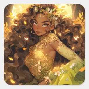 Naturegoddess African American Fantasy Art Quadratischer Aufkleber