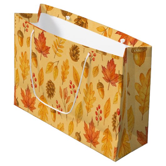 Natureherbstmuster Große Geschenktüte (Vorderseite Schrägansicht)