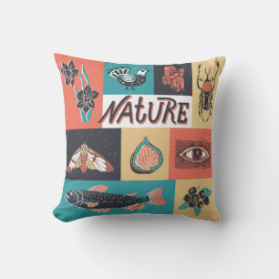 Naturelemente, Retrostil-Symbole. Kissen