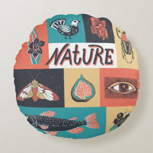 Naturelemente, Retrostil-Symbole. Rundes Kissen