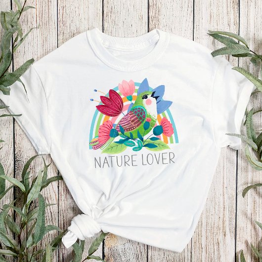 Naturellab Blume Wasserfarben Vogelgezwitscher T-Shirt