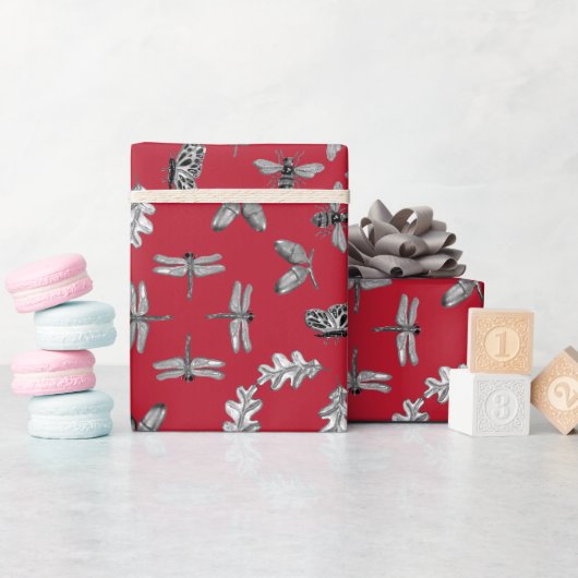 Natureprint Rot und Silberverpackungspapier Geschenkpapier (Babyparty)