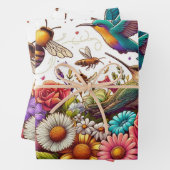 Nature's Ballet Hummingbirds Bees Amidst Blume Geschenkpapier Set (Beispiel)