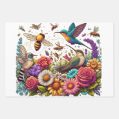Nature's Ballet Hummingbirds Bees Amidst Blume Geschenkpapier Set (Vorderseite)