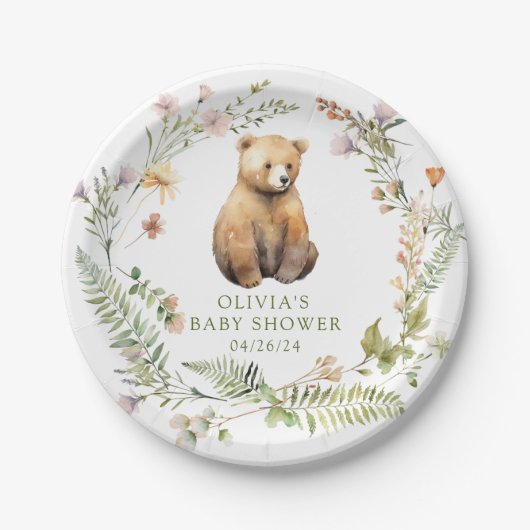 Nature's Delight Bear Baby Dusche Pappteller (Vorderseite)