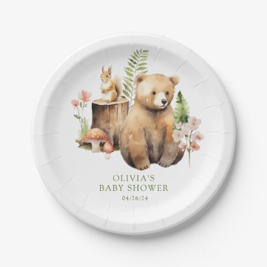 Nature's Delight Bear Baby Dusche Pappteller (Vorderseite)