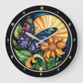 Nature's Embrace" - Schmetterling & Blume Große Wanduhr (Vorderseite)