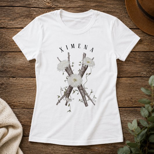 Nature's Monogram 'X' T - Shirt mit Blume & Reben