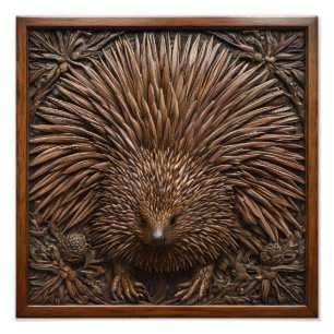 Nature's Quill: Das australische Echidna in Holz, Fotodruck