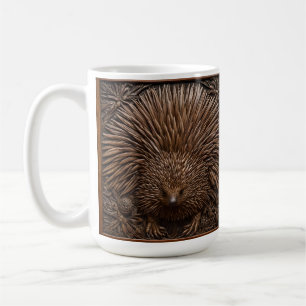 Nature's Quill: Das australische Echidna in Holz, Kaffeetasse