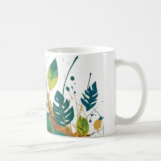 Nature's Splash - Vibrant Abstrakte Leaf Art for Kaffeetasse (Rechts)