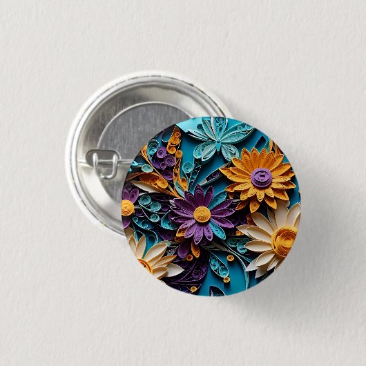 Nature's Symphony: Quill Floral Paper Art Button (Vorne & Hinten)