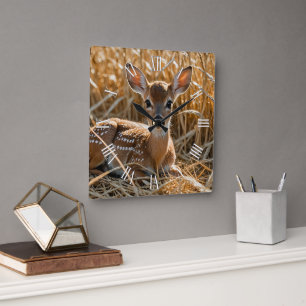 Naturethema Niedlich Baby Deer Quadratische Wanduhr