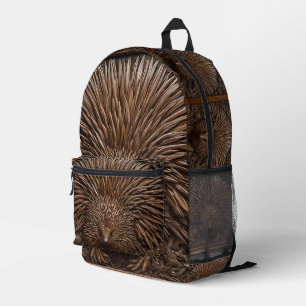 Naturfeder: Der australische Ameisenigel in Holz, Bedruckter Rucksack