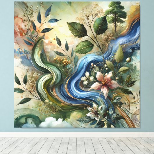 Naturfluss - Abstrakte botanische Leinwand Kunst (Insitu (Holzboden))
