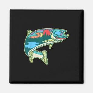 Naturforelle Illustration Vintage Fliegenfischen R Magnet