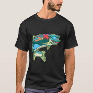 Naturforellen-Illustration Vintage Fliegenfischen T-Shirt
