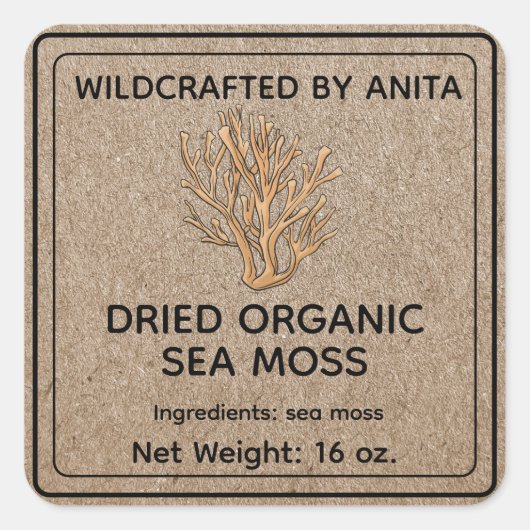 Naturgefertigte Bio Sea Moss Kraft Paper Style Quadratischer Aufkleber (Vorderseite)