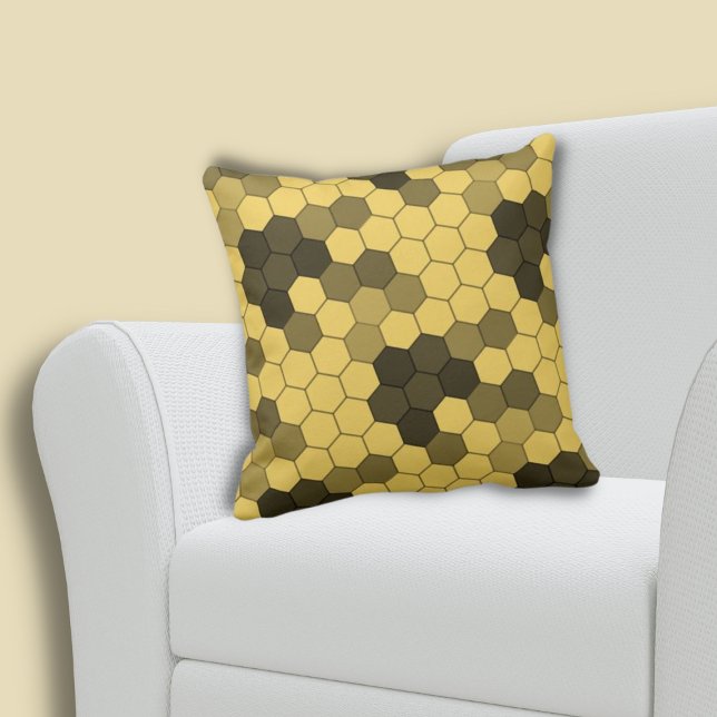 Naturgelbes Honigwabenmuster Kissen (Nature Inspired Honeycomb Pattern Yellow Throw Pillow, Living Room)