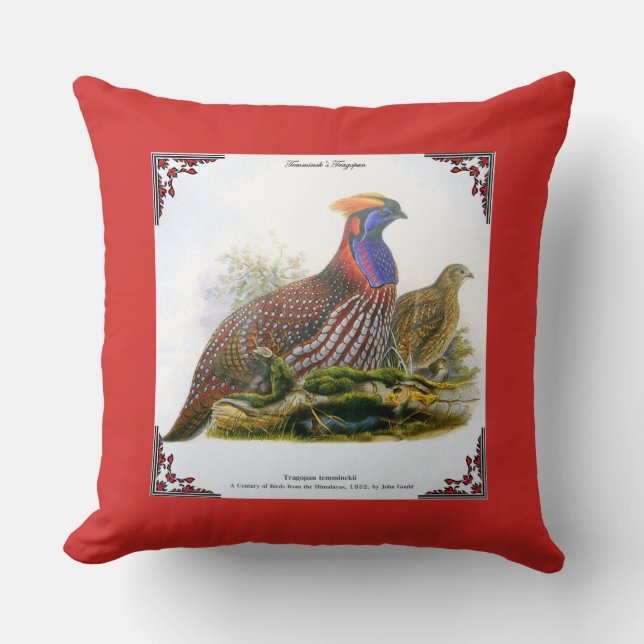 Naturgeschichte Pillow Horny Pheasant von Gould Kissen (Vorderseite)