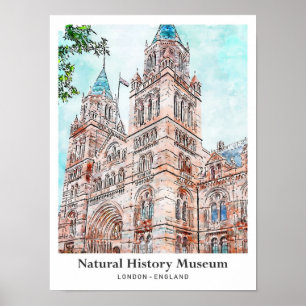 Naturhistorisches Museum London Reise Wasserfarbe Poster
