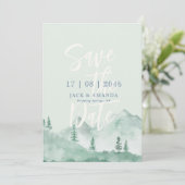 Naturhochzeit im Bergwald retten das Datum Einladung (Stehend Vorderseite)