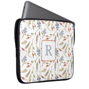Naturinspirierte Blätter- und Beeren-Kunst-Monogra Laptopschutzhülle