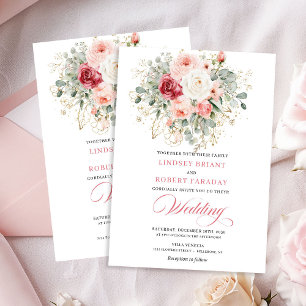 Naturinspirierte rosafarbene Rosen Boho-Hochzeitse Einladung