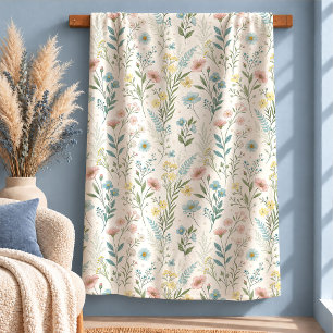 Naturinspirierter pastellblauer Wildblumen-Decken- Sherpadecke