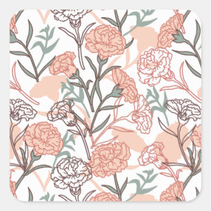 Naturinspiriertes Blumenmuster: Nelkenblüten Quadratischer Aufkleber