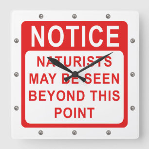 Naturist Beach/Naturist Campingzeichen Quadratische Wanduhr