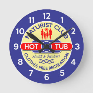 Naturist Club Hot Tub Clock Runde Wanduhr