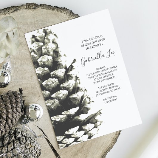 Naturkiefernkone im Brautparty Weißwald Einladung