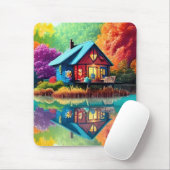Naturlandschaft Illustration mit Hütte des Sees Mousepad (Mit Mouse)