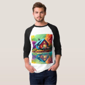 Naturlandschaft Illustration mit Hütte des Sees T-Shirt (Vorne ganz)