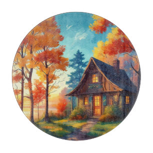 Naturlandschaft mit Hütte im Wald-6878 Schneidebrett
