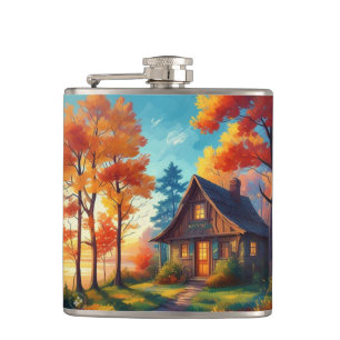 Naturlandschaft mit Hütte im Wald Flachmann