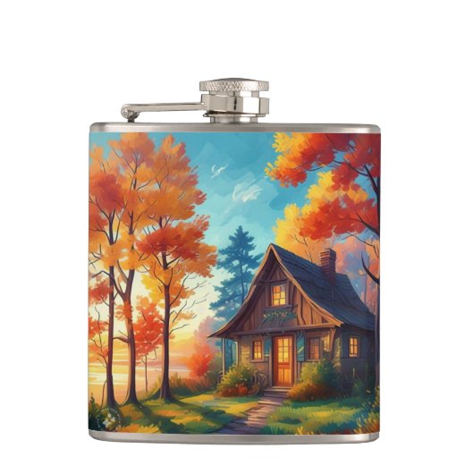 Naturlandschaft mit Hütte im Wald Flachmann (Vorderseite)