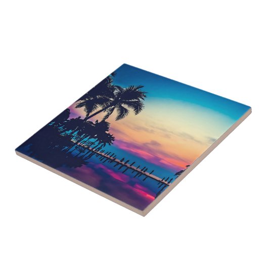 Naturlandschaft mit Palmen im Pool Fliese (Seite)