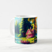 Naturlandschaft mit rosa Hütte Kaffeetasse (Vorderseite Links)