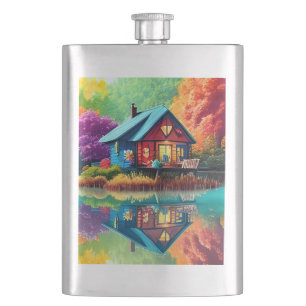 Naturlandschaft mit See und Herbst Flachmann