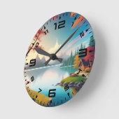 Naturlandschaft mit See und Hütte-456786 Runde Wanduhr (Winkel)