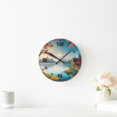 Naturlandschaft mit See und Hütte-456786 Runde Wanduhr (Zuhause)