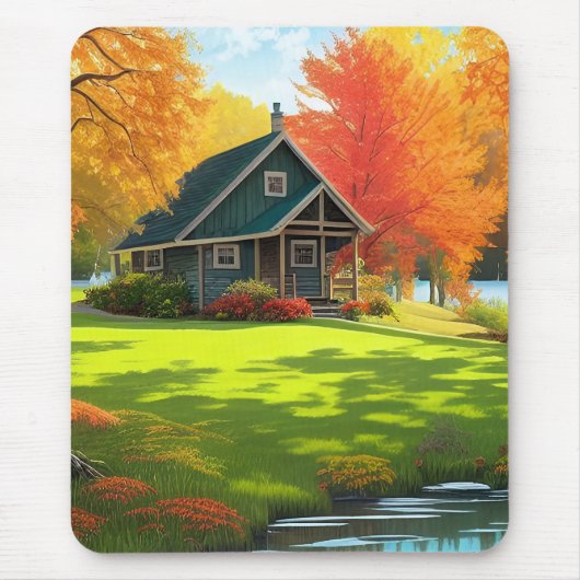 Naturlandschaft mit See und Hütte Mousepad (Vorne)