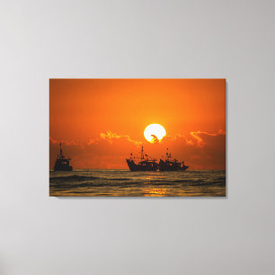 Naturlandschaft Sonnenuntergang mit Boot Leinwanddruck